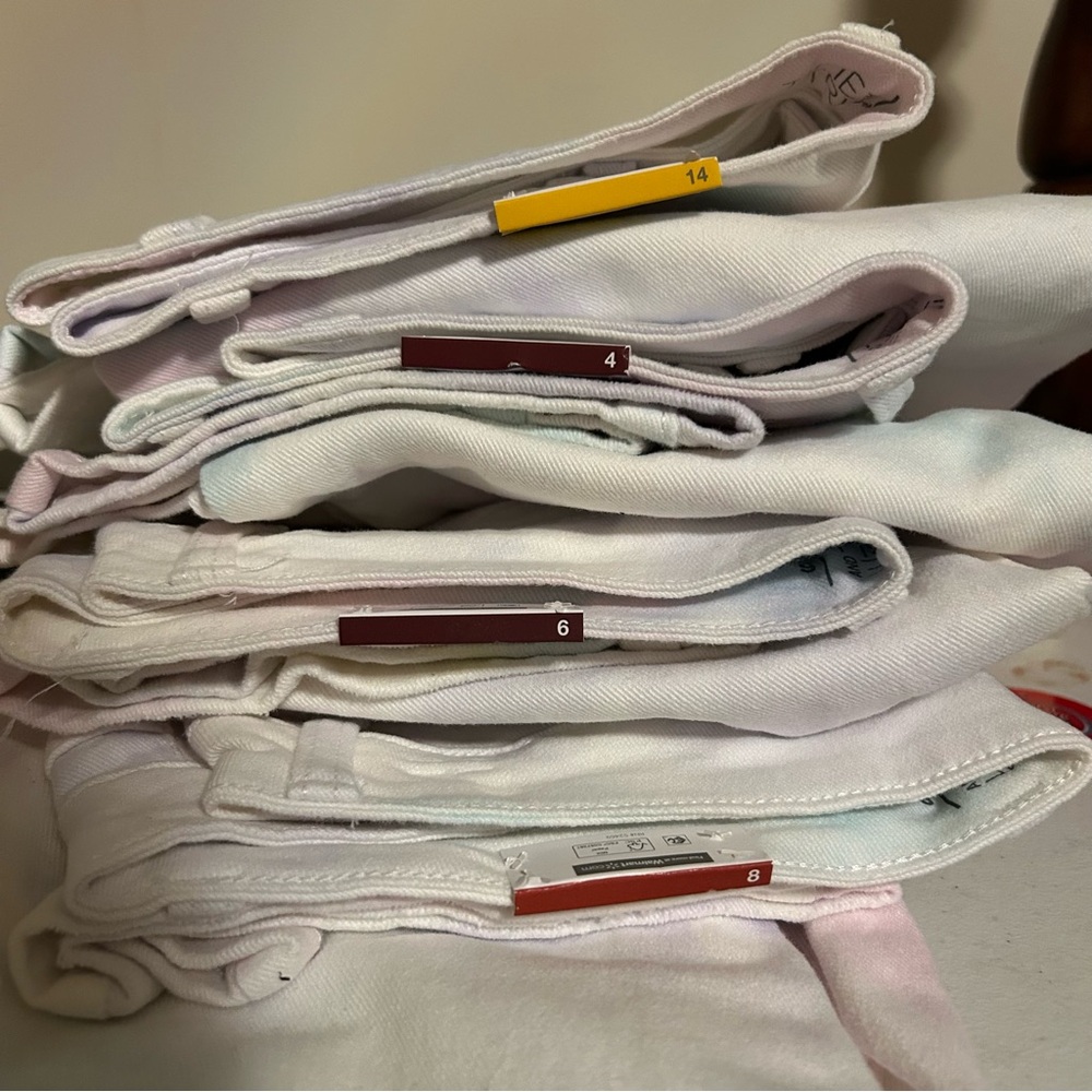 Time & Tru Straight High Rise White Denim Jeans Pant Crop Tie Dye 25" Inseam NWT - Picture 5 of 5